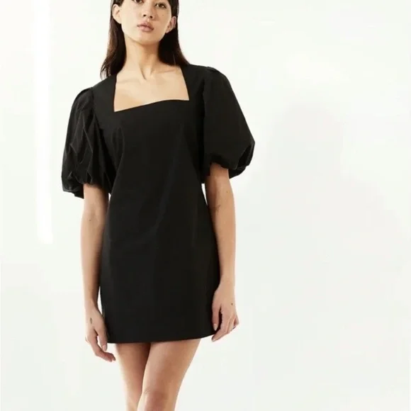 Frame Nina Puff Sleeve Square Neck Mini Dress in Black - Picture 2 of 3